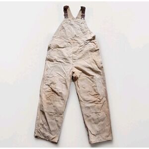 Vintage 70's Carhartt Overalls Mens 44x30 Tan Work Hunting Double Knee Bibs Farm